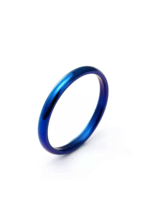 2mm Titanium Steel High Polished Blue Band Womens Gift Wedding Tail Ring Sz 6-10