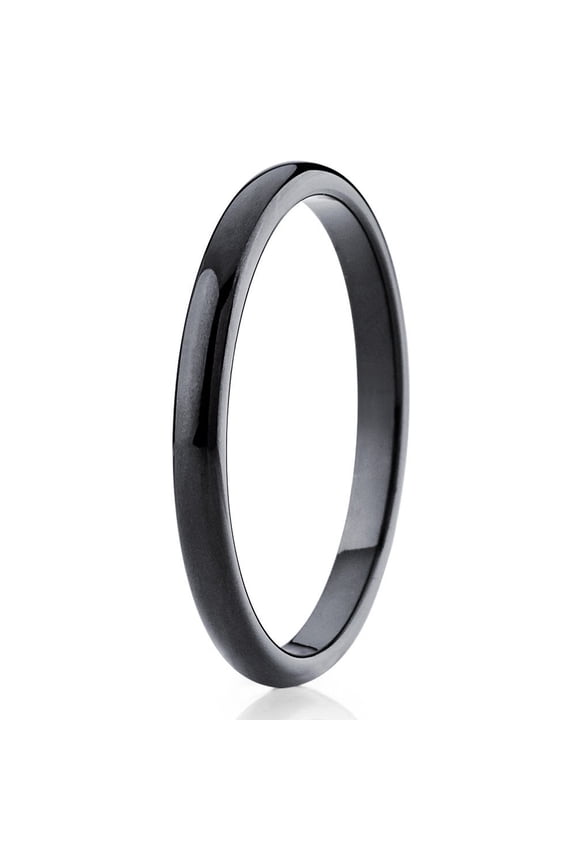 2mm Tungsten Ring Black Tungsten Wedding Band Tungsten Carbide Ring Women's Ladie's Classic Dome Shape Band 7