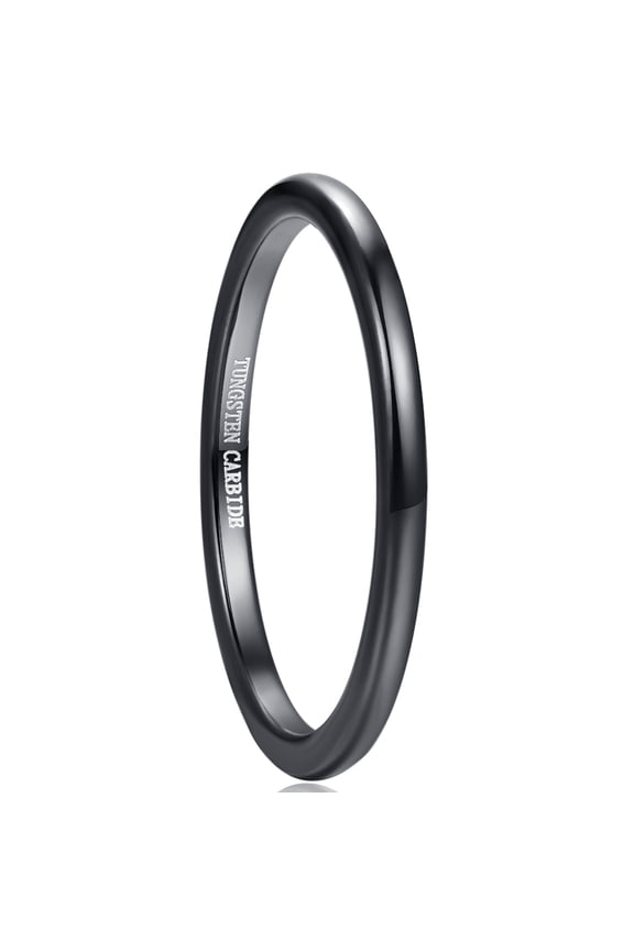 2mm Tungsten Rings for Unisex Black Stackable Slim Wedding Bands Size 6-12