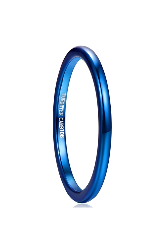 2mm Tungsten Rings for Unisex Blue Stackable Slim Wedding Bands Size 6-12
