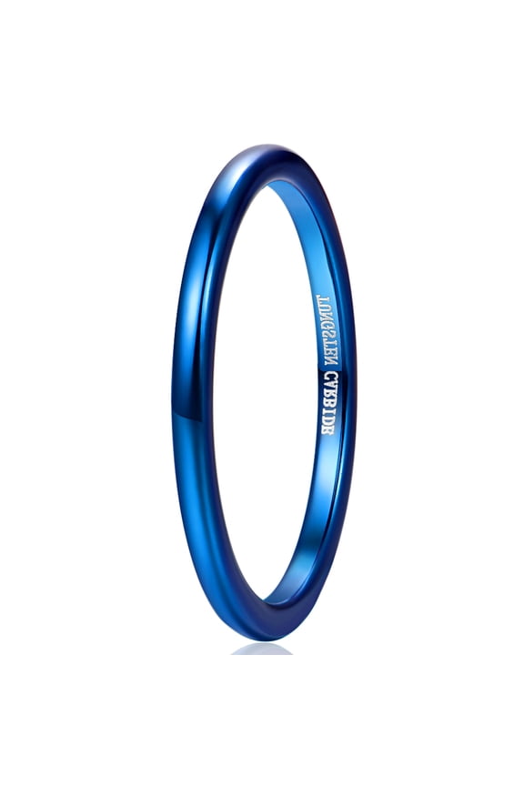 2mm Tungsten Rings for Unisex Blue Stackable Slim Wedding Bands Size 6-12