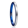 thumbnail image 1 of 2mm Tungsten Rings for Unisex Matte Silver-Blue Stackable Slim Wedding Bands Size 7-12, 1 of 6