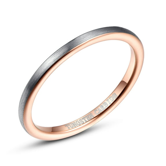 2mm Tungsten Rings for Unisex Rose Gold Stackable Slim Wedding Bands Size 5-10