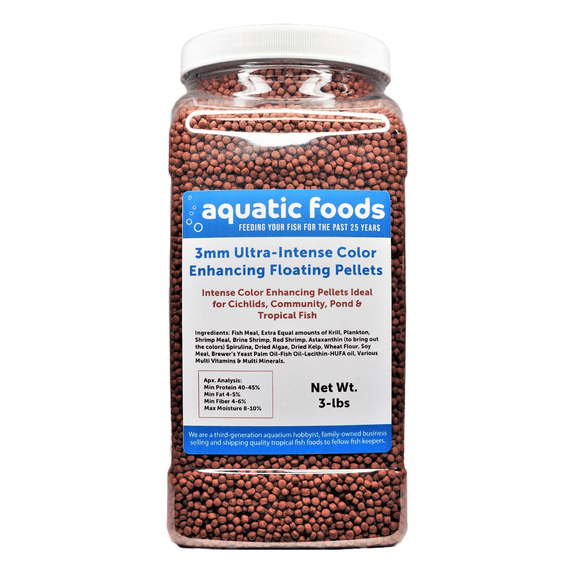 2mm Ultra-Intense Red Color Enhancing FLOATING Pellets for ALL Tropical Fish, Discus, Red Flower Horn, Red Parrot, ALL Fish, ALL Cichlids …3-lb Lg Jar