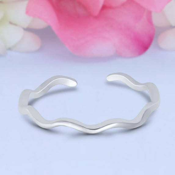 2mm Waves Toe Band Ring 925 Sterling Silver Thin Adjustable Stylish Rings For Women