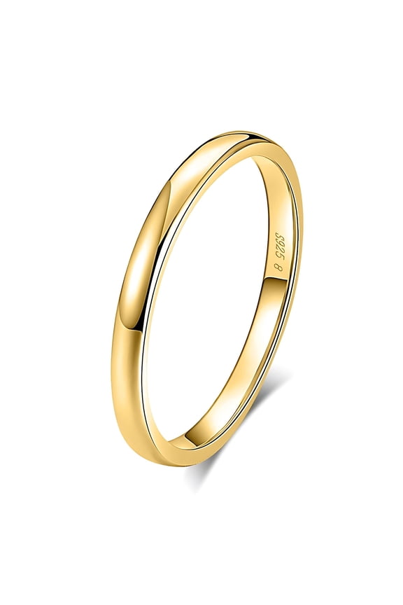 Envy 2mm Wedding Band for Men Gold Plated Sterling Silver Ring for Women Ginger Lyne Collection