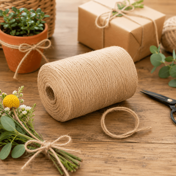 2mm x 393.7in Natural Jute Twine, Heavy Duty Biodegradable Twisted String Cord, Bulk Roll for Crafts, Gardening, Gift Wrapping, Christmas & Wedding Decor