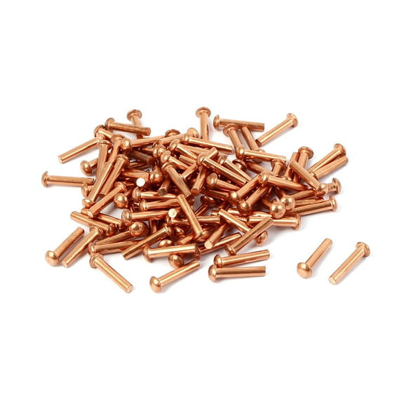2mm x 8mm Round Head Copper Solid Rivets Fasteners Gold Tone 9mm Length 100 Pcs