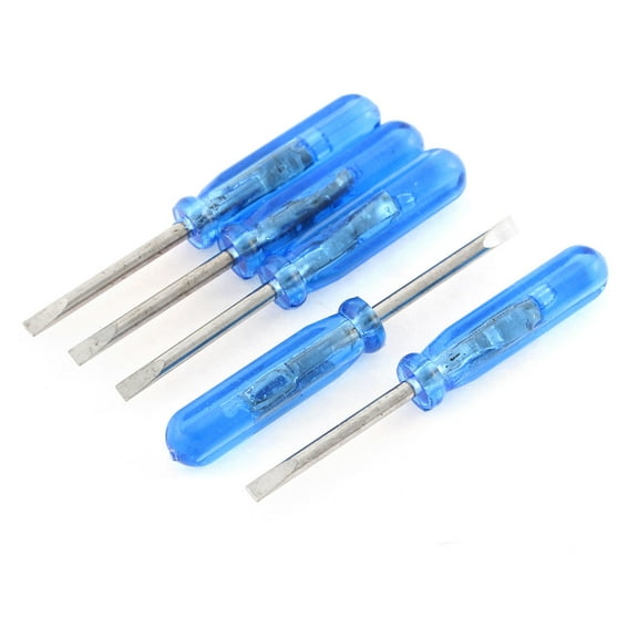 2mmx20mm Tip Shaft Plastic Handle Slotted Flathead Screwdriver Blue 5pcs