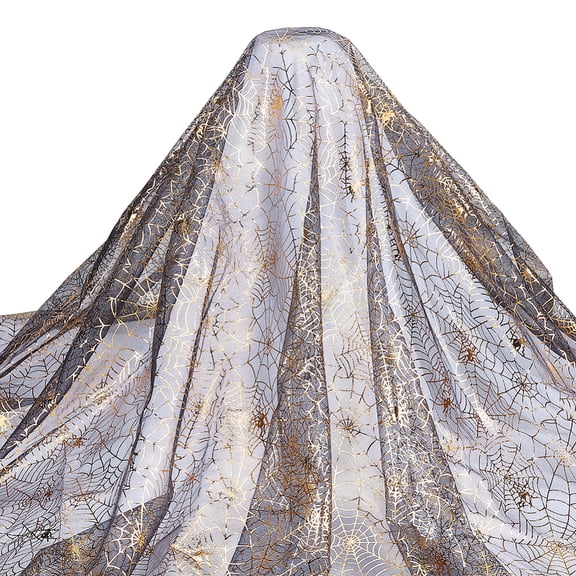 2ms Theme Polyester Mesh Fabric Clothing Accessories Spider Web Pattern Gold 1500mm