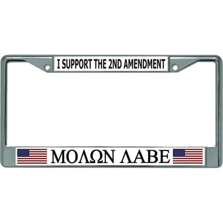 212 Main LPO5409 6 x 12 in. 2nd Amendment Molon Labe Come & Take Chrome License Plate Frame