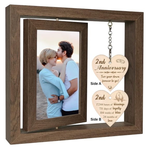 2nd Anniversary Picture Frame, Holds Two 4x6 Photos, Rustic Wood