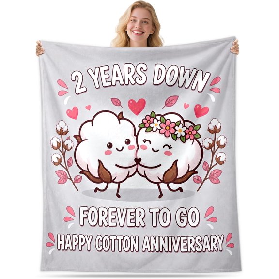 2nd Anniversary Throw Blanket, Soft Flannel, Gift for Couple, Happy Wedding