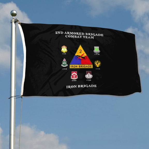2nd Armored Brigade Combat Team Iron Brigade US Army 1st Armored Division Flag 3x5Feet Outdoor Indoor Decoration Flag Double Stitched Polyester with Brass Grommets