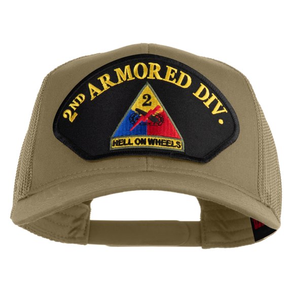2nd Armored Division Hell on Wheels Patched Solid Cotton Twill Mesh Prostyle Cap - Khaki OSFM