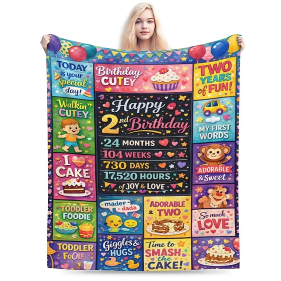 2nd Birthday Blanket Gift for Toddler Cozy Soft Throw Blanket Two Year Old Birthday Pattern Kids Room Home Decor 50x40