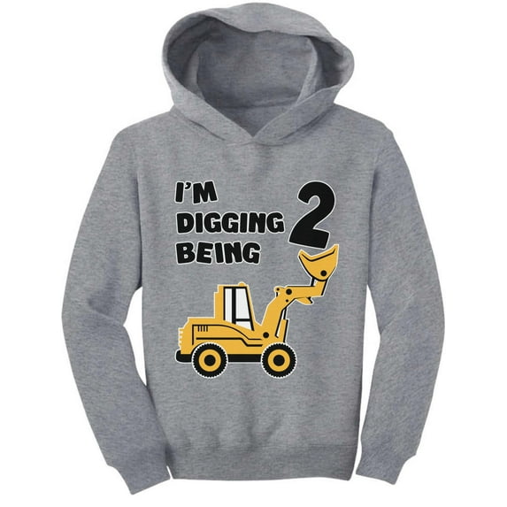 2nd Birthday - Bulldozer Construction Party Two Years Old Boy Cute Toddler Hoodie 2T Gray
