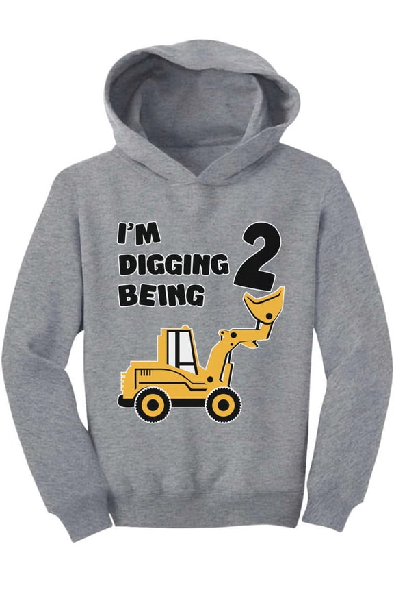 2nd Birthday - Bulldozer Construction Party Two Years Old Boy Cute Toddler Hoodie 2T Gray