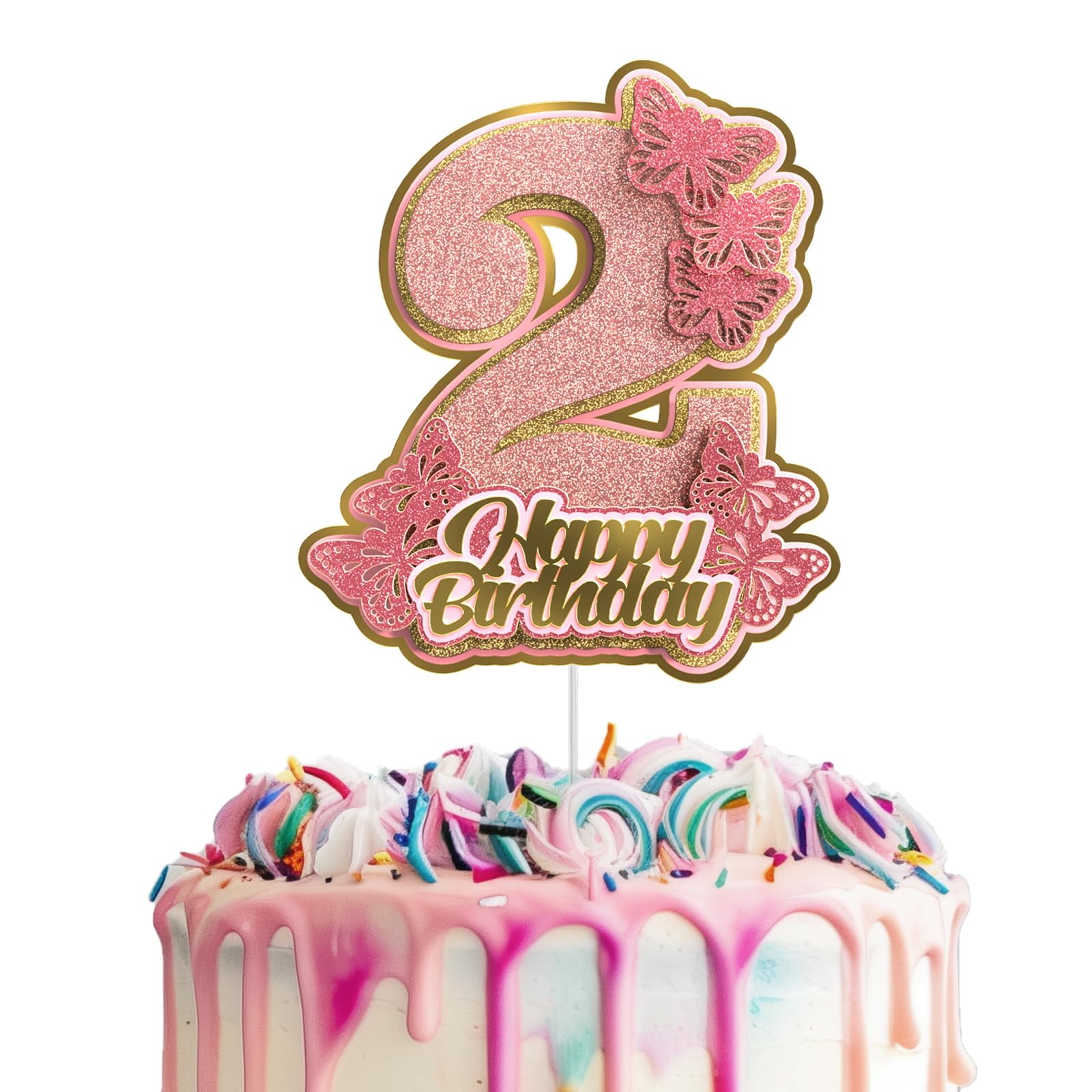 Dog 2nd Birthday Cake Topper | Happy 2nd Barkday Party Decoration, Black Glitter