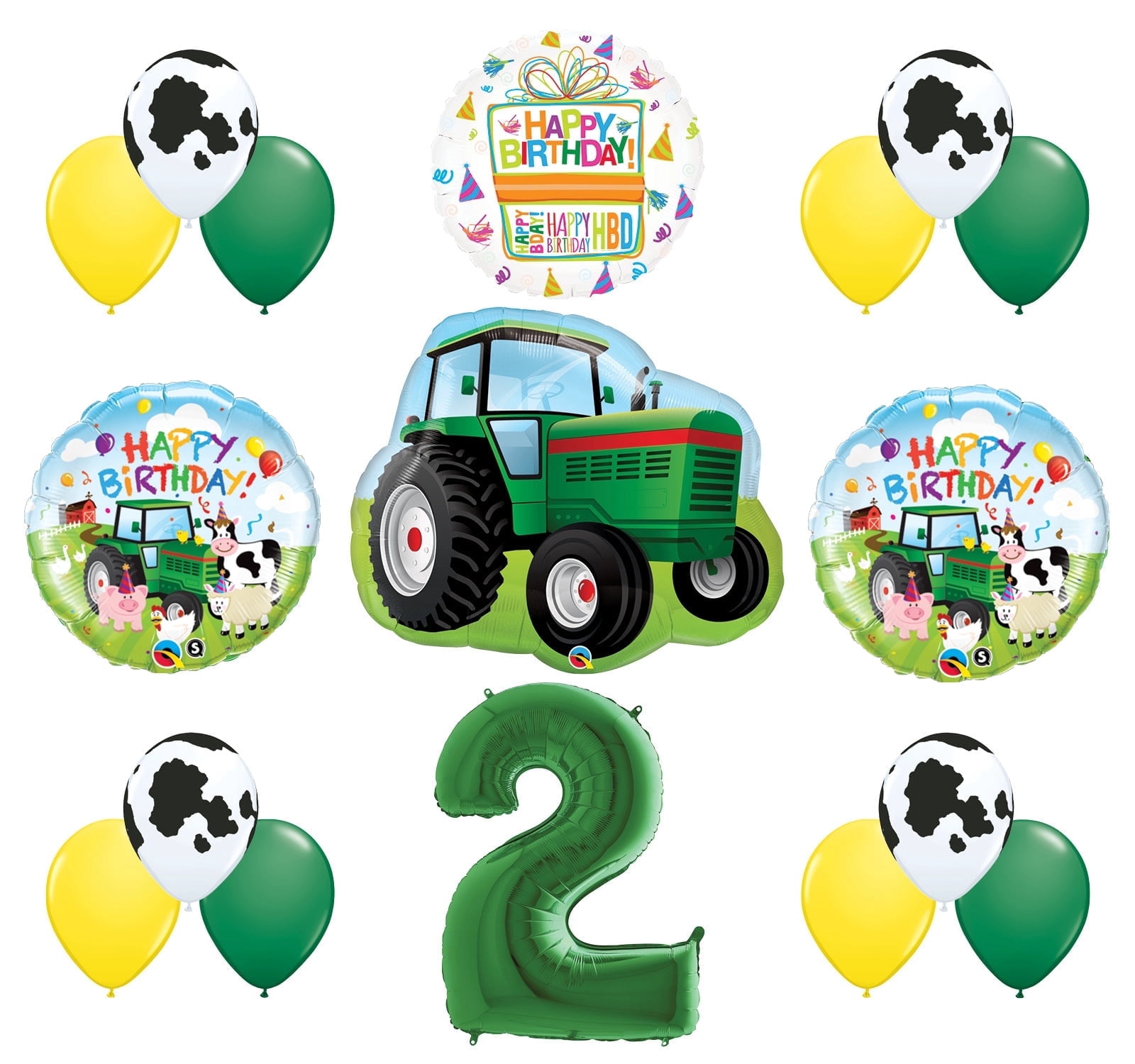 Mayflower Products 2nd Birthday Farm Tractor Balloon Bouquet Decorations and Party Supplies