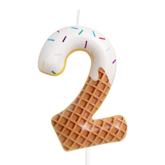 2nd Birthday Party Candle Number 2 I Cream Theme, Macaron Donut Cake Decoration, Womens Birthday lebration, Pink Brown