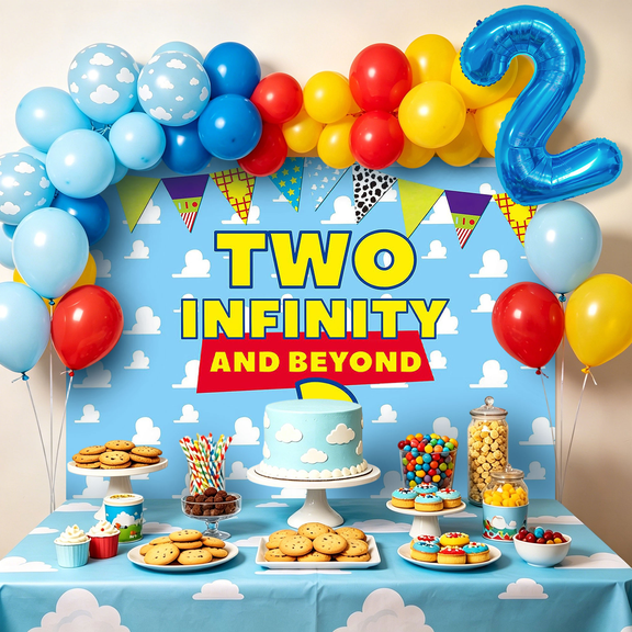 2nd Birthday Party Decorations - "TWO INFINITY AND BEYOND" Theme with Cloud & Colorful Design All-in-One Set