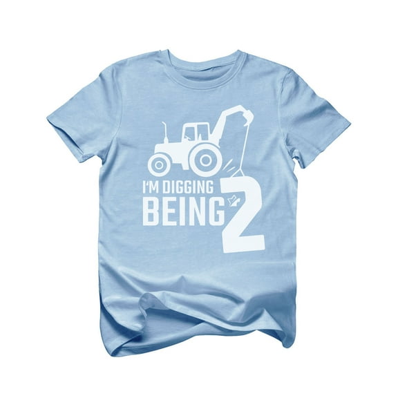 2nd Birthday Shirt 2 Year Old Boy Gifts Digging Shirts Toddler Kids T-Shirt 3T California Blue