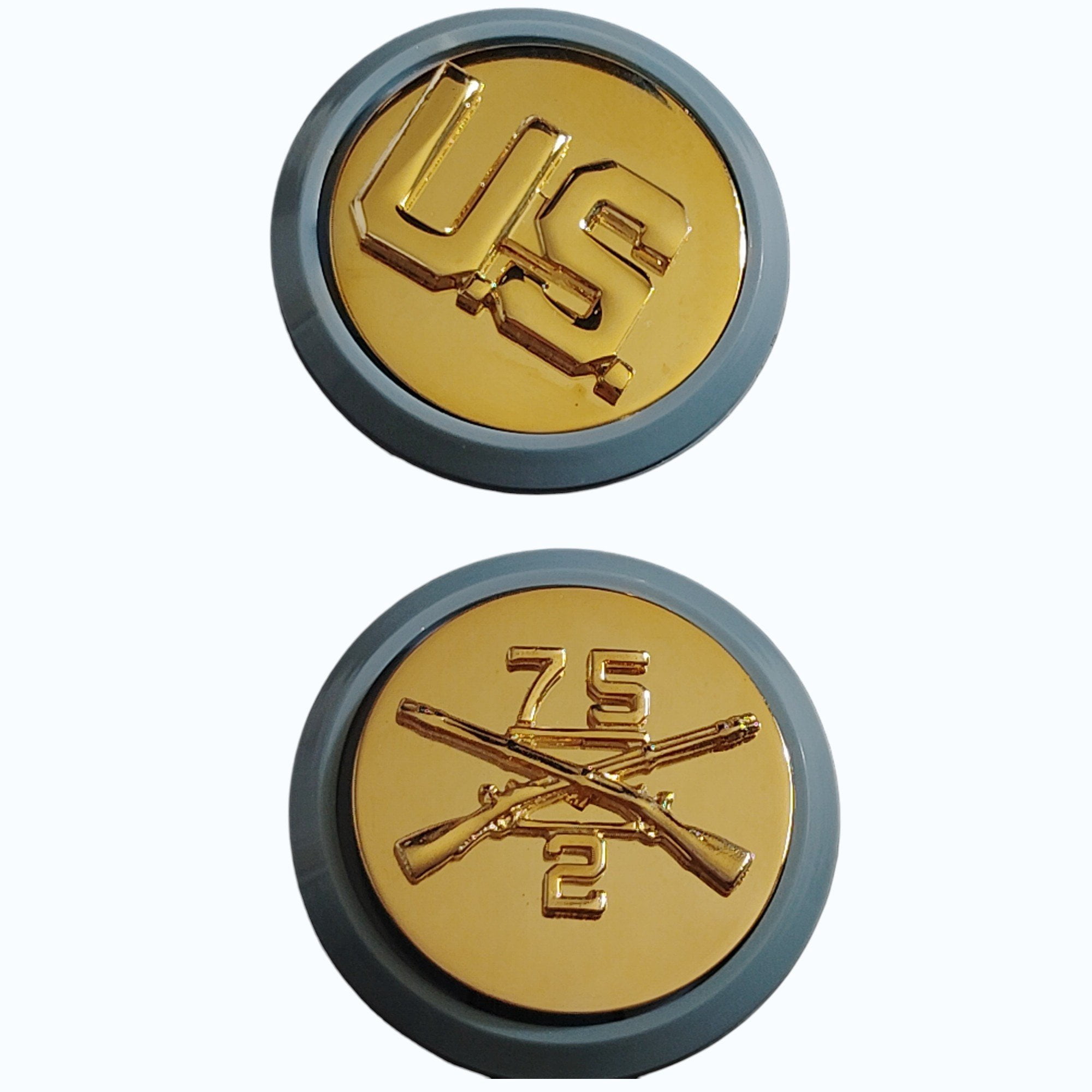 2nd Bn, 75th Ranger Regt & U.S. w/ Light Blue Disc Trim Novelty Lapel ...