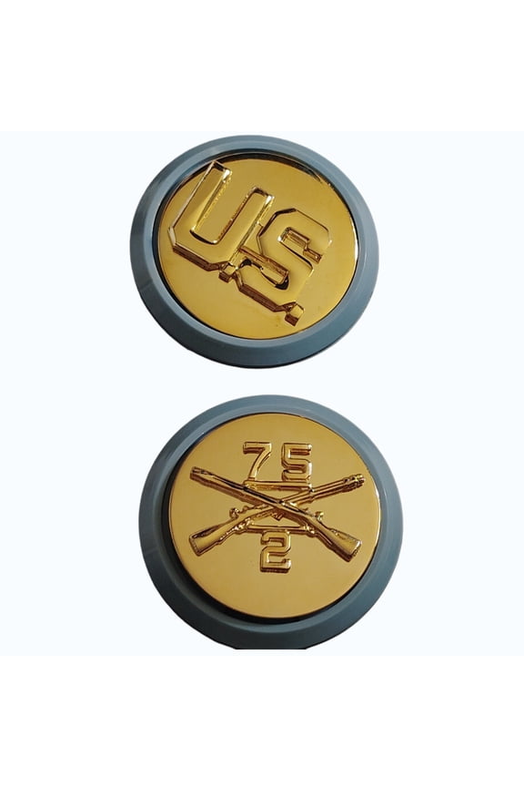 2nd Bn, 75th Ranger Regt & U.S. w/ Light Blue Disc Trim Novelty Lapel Pin Set, 2/75 Ranger Regiment