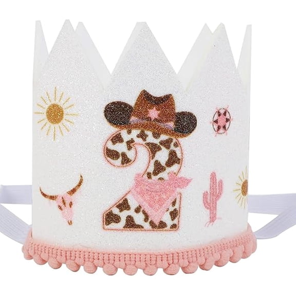 2nd Cowgirl Birthday Hat for Women, Western Cowgirl 2nd Birthday Hat Crown for Cowboy Rodeo Themed Party Decorations