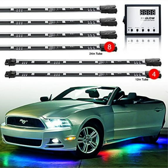 2nd Gen 8pc 24" Tubes + 4pc 12" Tubes Undercar & Interior Advanced 3 Million Color UFO Style LED Car Truck ATV Underbody Glow Wireless 120 Preset Remote Control Light Options Accent Light Kit