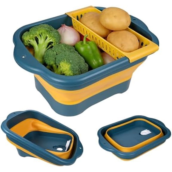 2nd Gen Collapsible Wash Basin for Baby Bottle Washer, 2.4 Gallons Portable Dish Pan Bucket for Camping Kitchen Sink (Blue, 1 Pack)