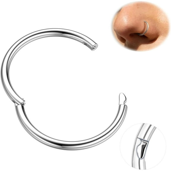 2nd-Gen Nose Rings Hoops - 316L Surgical Steel 16/18G Septum Lip Rings Conch Piercing Jewelry 7/8/9/10mm