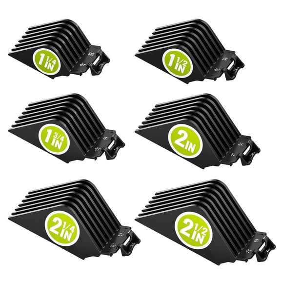 2nd Gen Upgraded Design Clipper Guards 1.25", 1.5", 1.75", 2", 2.25" & 2.5" Compatible with Most Wahl Clippers, Extra Long Professional Hair Clipper Combs Guides 10 12 14 16 18 20, Black