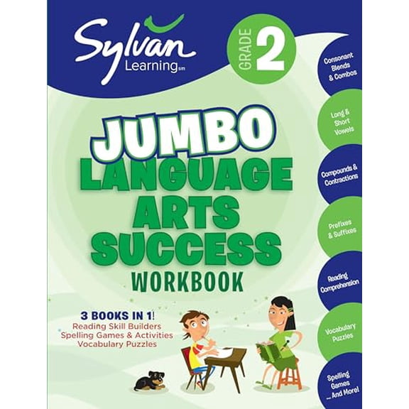 Pre-Owned 2nd Grade Jumbo Language Arts Success Workbook: 3 Books in 1--Reading Skill Builders, Spelling Games and Activities, Vocabulary Puzzles; Activities, Exercises, and Tips to Help Catch up, Keep up an...