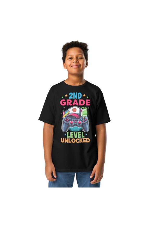 2nd Grade Level Unlocked First Day Back To School Students Youth classic tee (Black, XS)