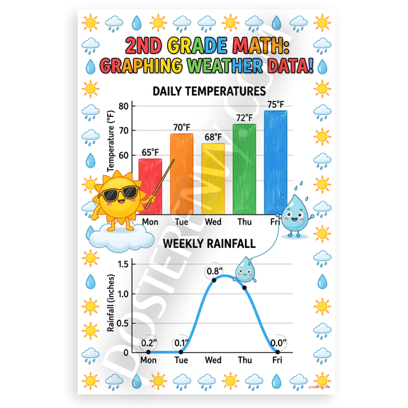2nd Grade Math Graphing Weather Data Educational 12x18 US Made Poster
