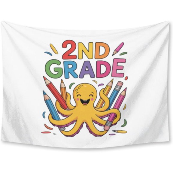 2nd Grade Octopus, Back To School Teacher Tapestry for Bedroom Wall Hanging Decor for Dorm Living Room College, 30" X 40" Indoor Outdoor