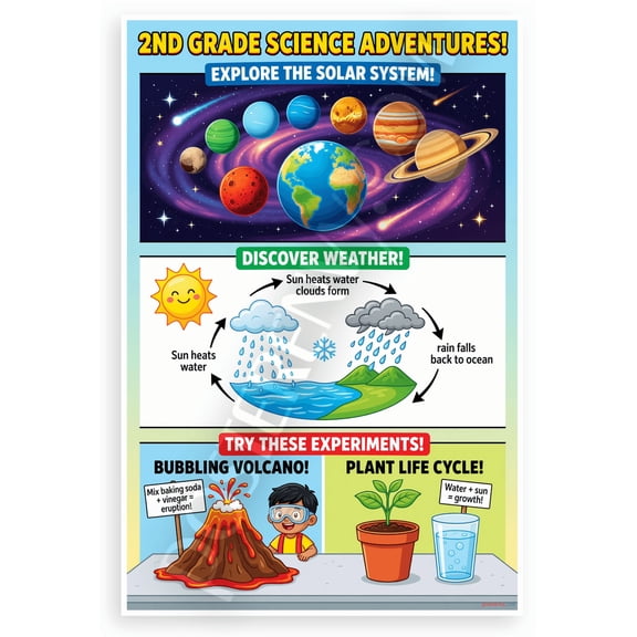 2nd Grade Science Adventures Solar System Weather Experiments Educational 12x18 US Made Poster