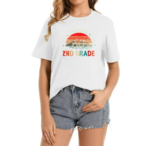 2nd Grade Where The Adventure Begins Teacher Vinta Women's Trendy Graphic T-Shirt with Comfortable Fabric