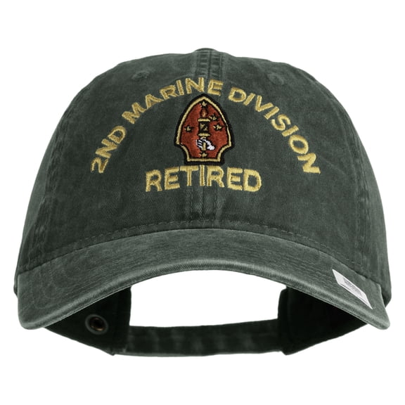 2nd Marine Division Retired Embroidered Washed Solid Pigment Dyed Cotton Twill Brass Buckle Cap - Dk Green OSFM