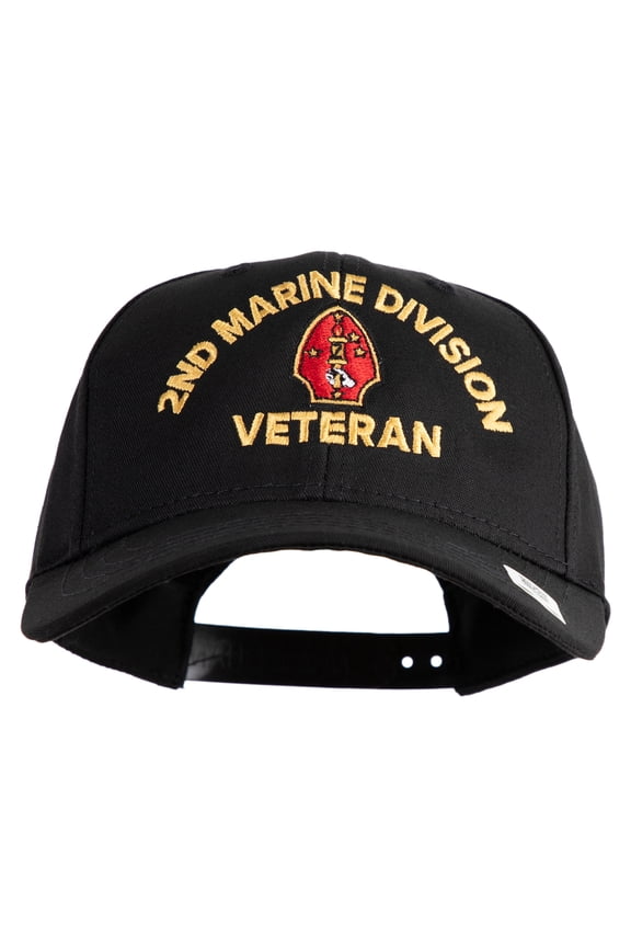 2nd Marine Division Veteran Embroidered 6 Panel Structured Cotton Twill Cap Made in USA - Black OSFM