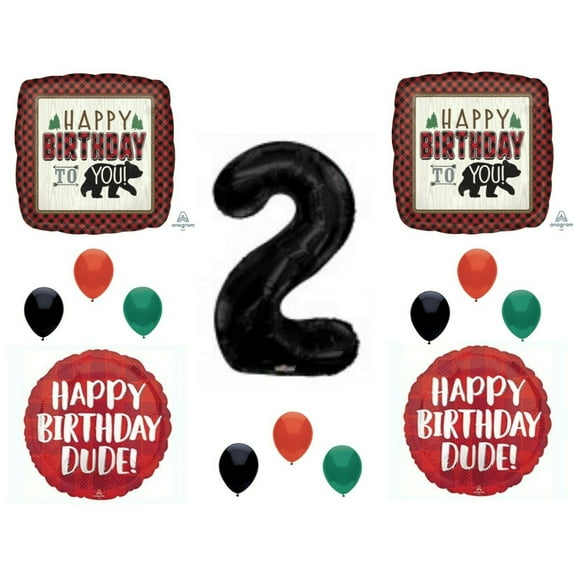 2nd Second Birthday Lumberjack Dude party balloons decorations Woodland Bear