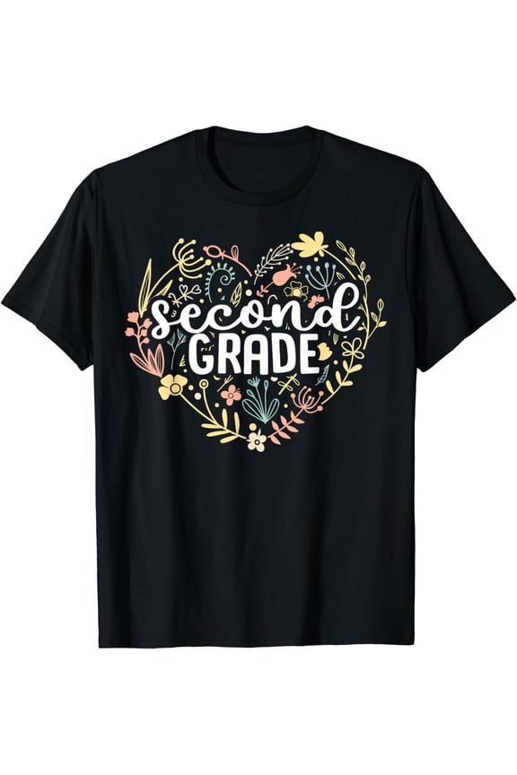 2nd Second Grade Floral Heart Back To School Teacher Girls T-Shirt