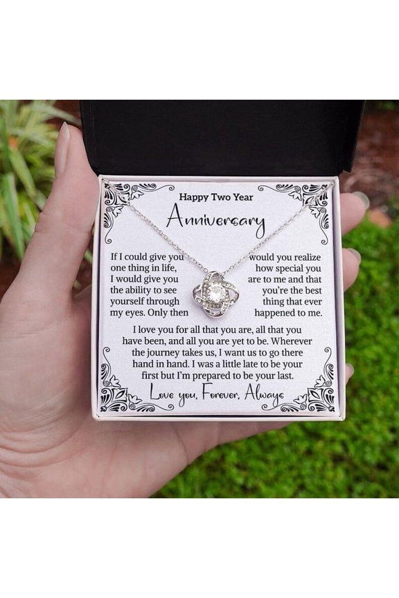 2nd Wedding Anniversary Wife Cotton Anniversary Gift Second Anniversary 2 Year Anniversary Her Two Year Love Message, White Love Knot Necklace