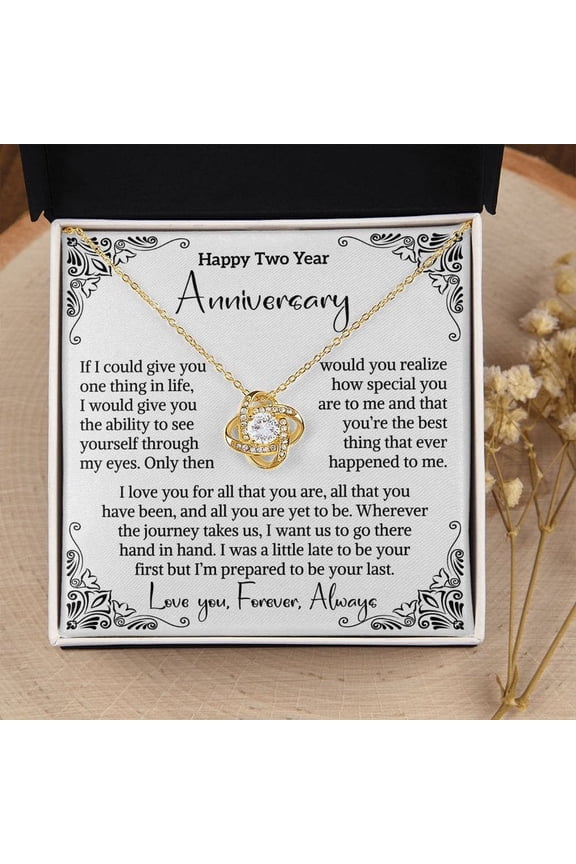2nd Wedding Anniversary Wife Cotton Anniversary Gift Second Anniversary 2 Year Anniversary Her Two Year, Love Woman, White Love Knot Necklace
