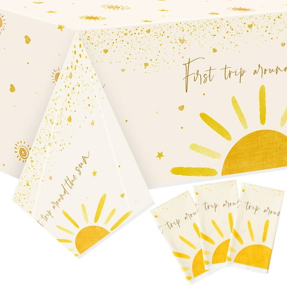 2ooya Boho Sun Party Tablecloths,Waterproof PE Table Cover for Birthday Party Decorations, 3Pcs