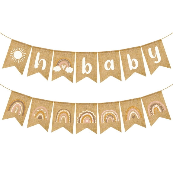 2ooya 2Pcs Boho Rainbow Party Banner Set Baby Birthday Party Tail Flag with Sun Sign Linen Letter Hanging Banner for Home Nursery Backdrop Decor