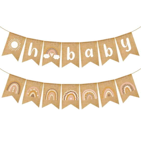 2ooya 2Pcs Boho Rainbow Party Banner Set Baby Birthday Party Tail Flag with Sun Sign Linen Letter Hanging Banner for Home Nursery Backdrop Decor
