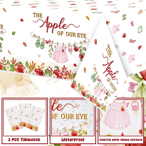 2ooya 3 Counts Apple Theme Tablecloth for Baby Shower Party, Plastic Table Cover,87x51 inches